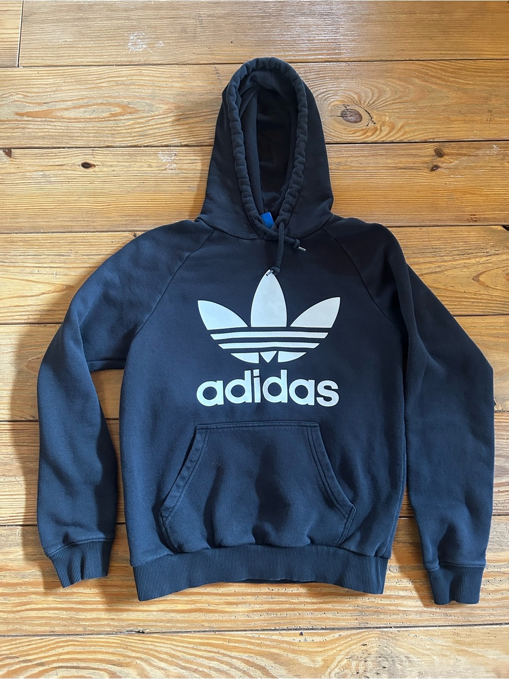 Adidas Vintage Black Hoodie with White Trefoil Logo Size Small